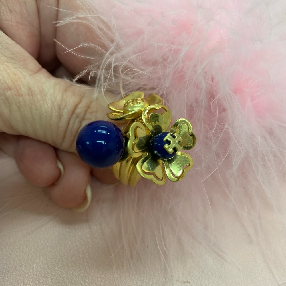 Tory Burch floral signature logo ring size 7